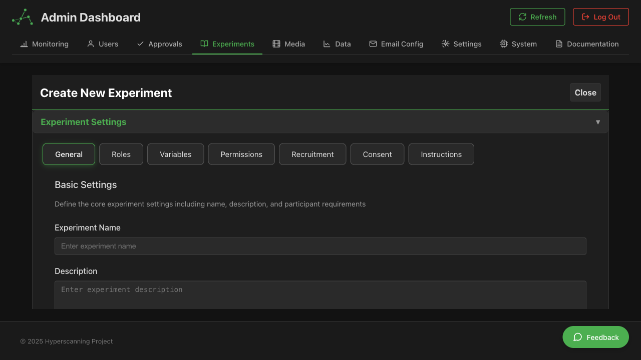 Experiment Creation Interface