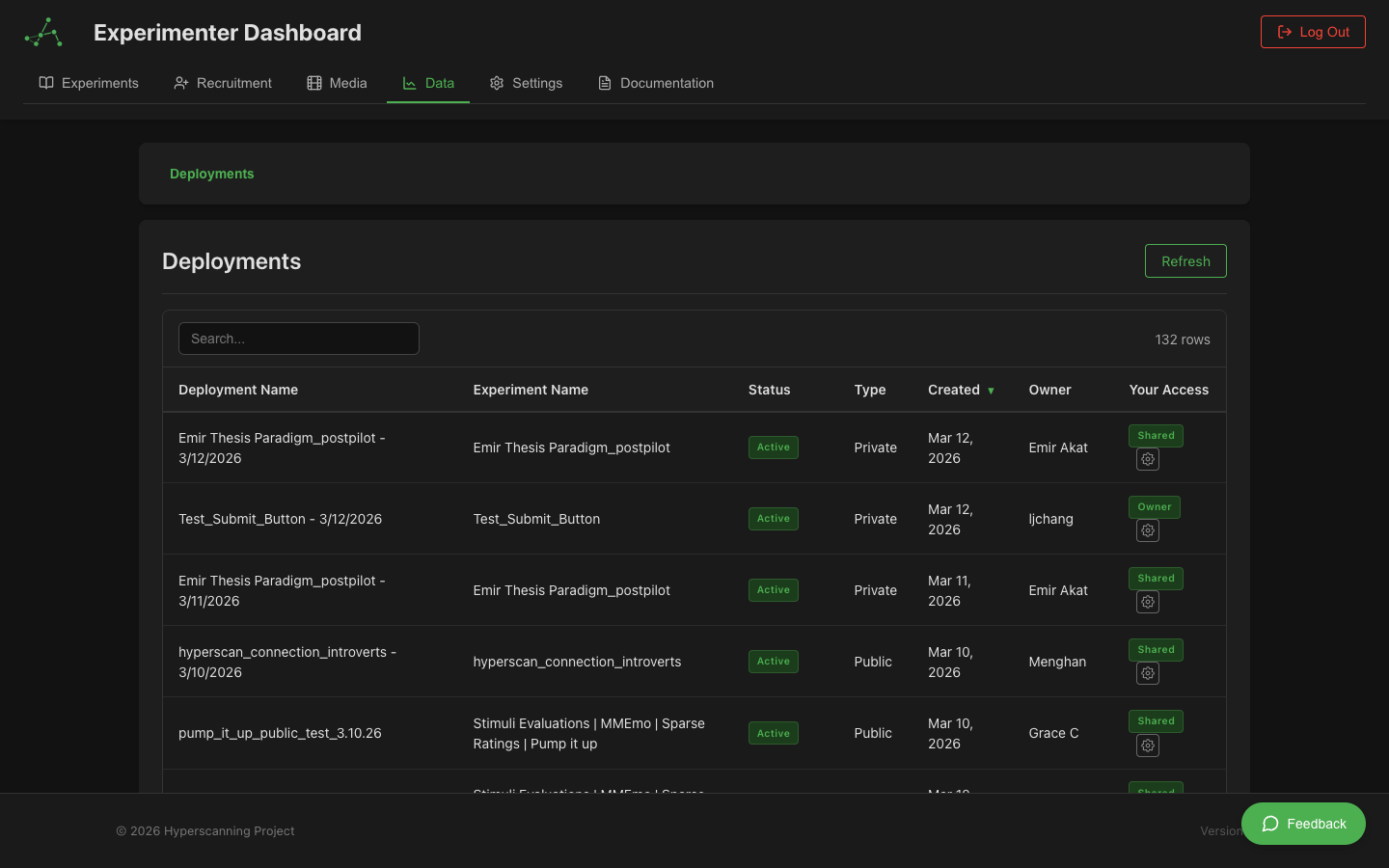 Data management view with deployment list