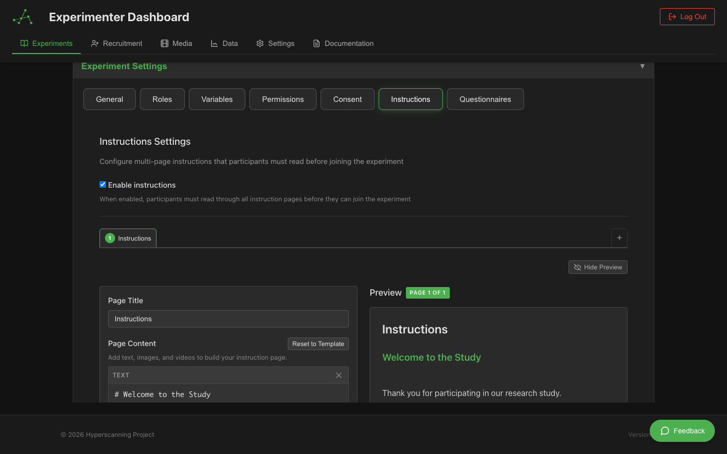 Instructions editor with live preview