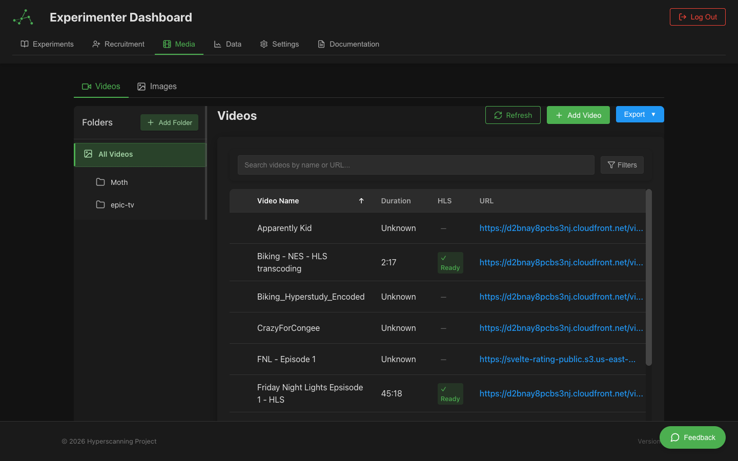 Video library with folders and HLS status