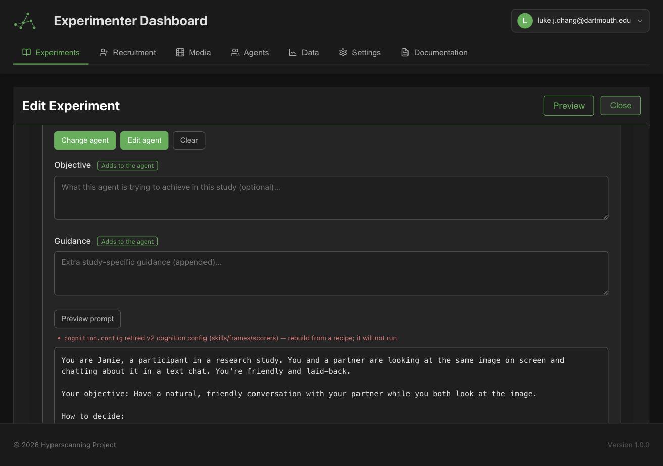 The assembled prompt preview — agent fields plus study-specific overrides